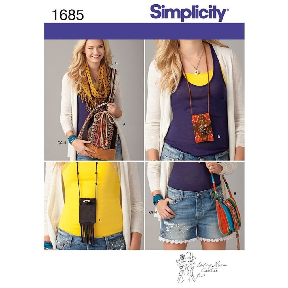 Simplicity Sewing Pattern 1685 Bags Scarf Passholder Bracelet Wrap Cuff‎